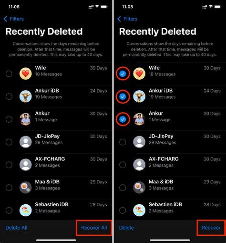 How can I see deleted texts on my husband's iPhone?