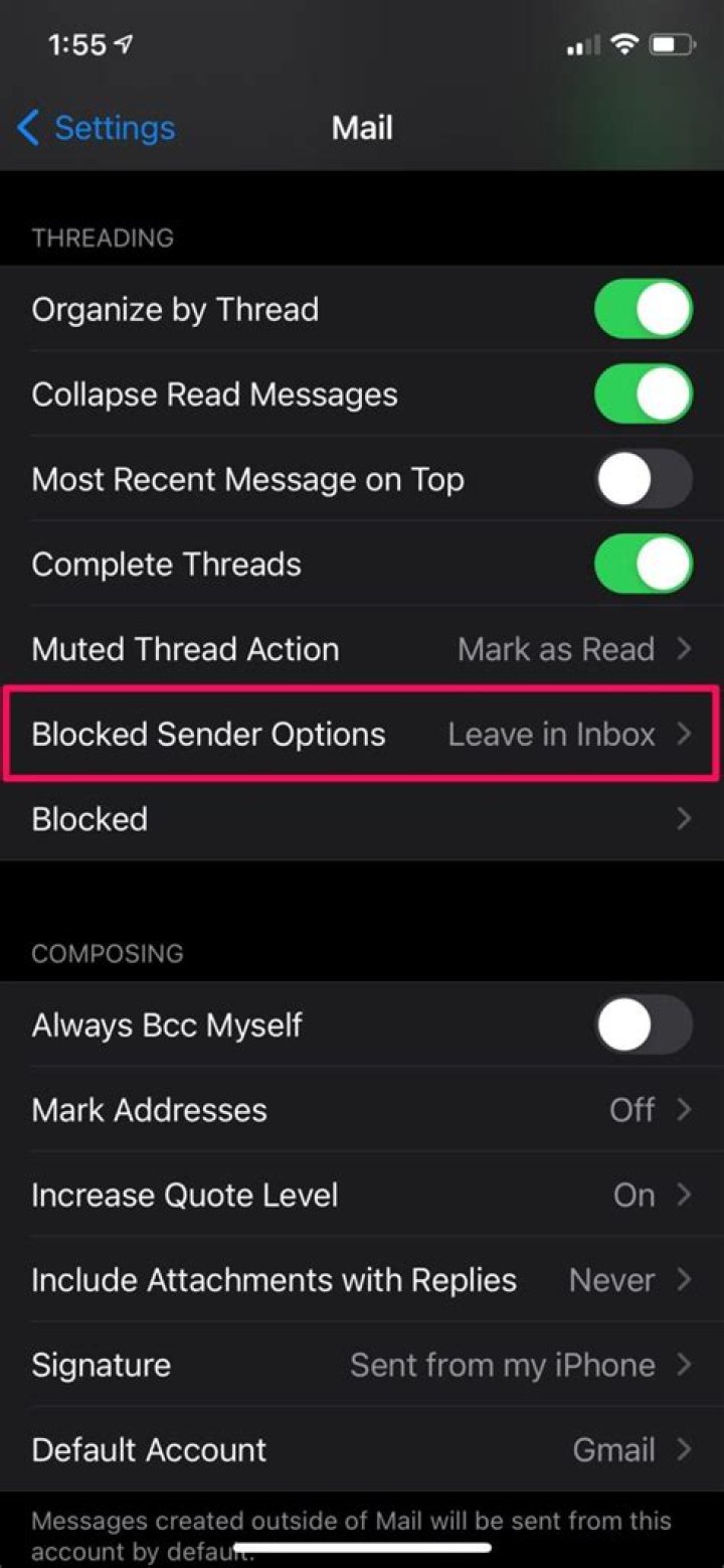 How do I automatically delete emails from blocked senders on my iPhone?