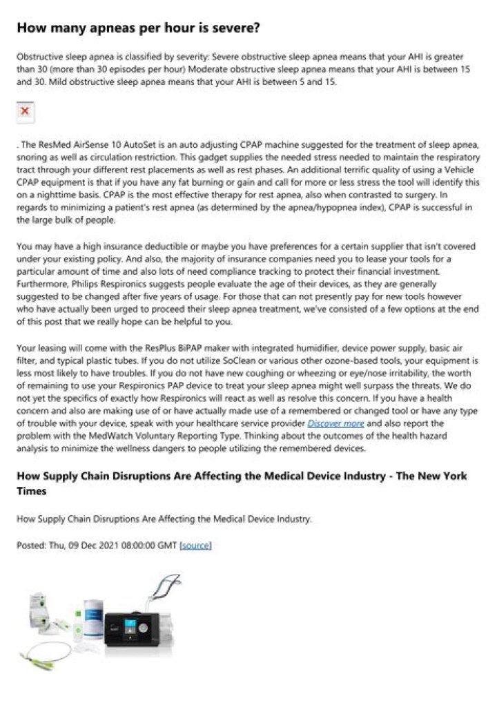 How many apneas per hour is severe?