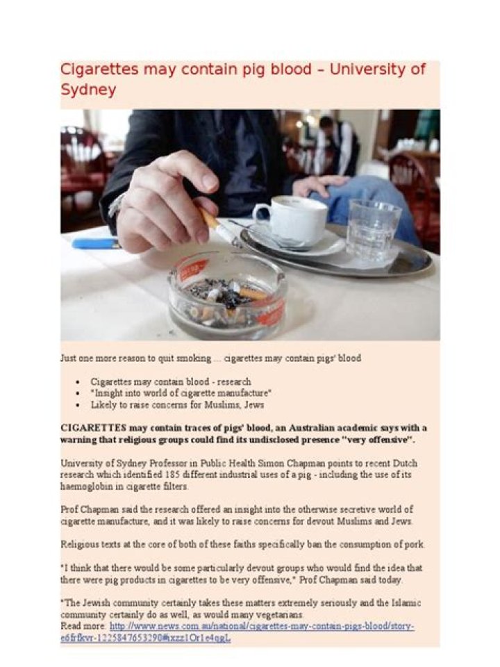 Is pig blood in cigarettes?