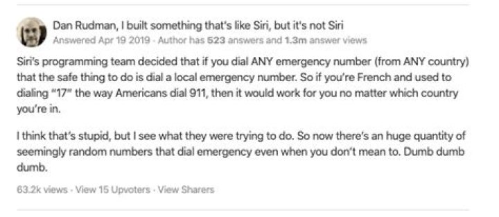 Why does Siri call 911 when I say 17?