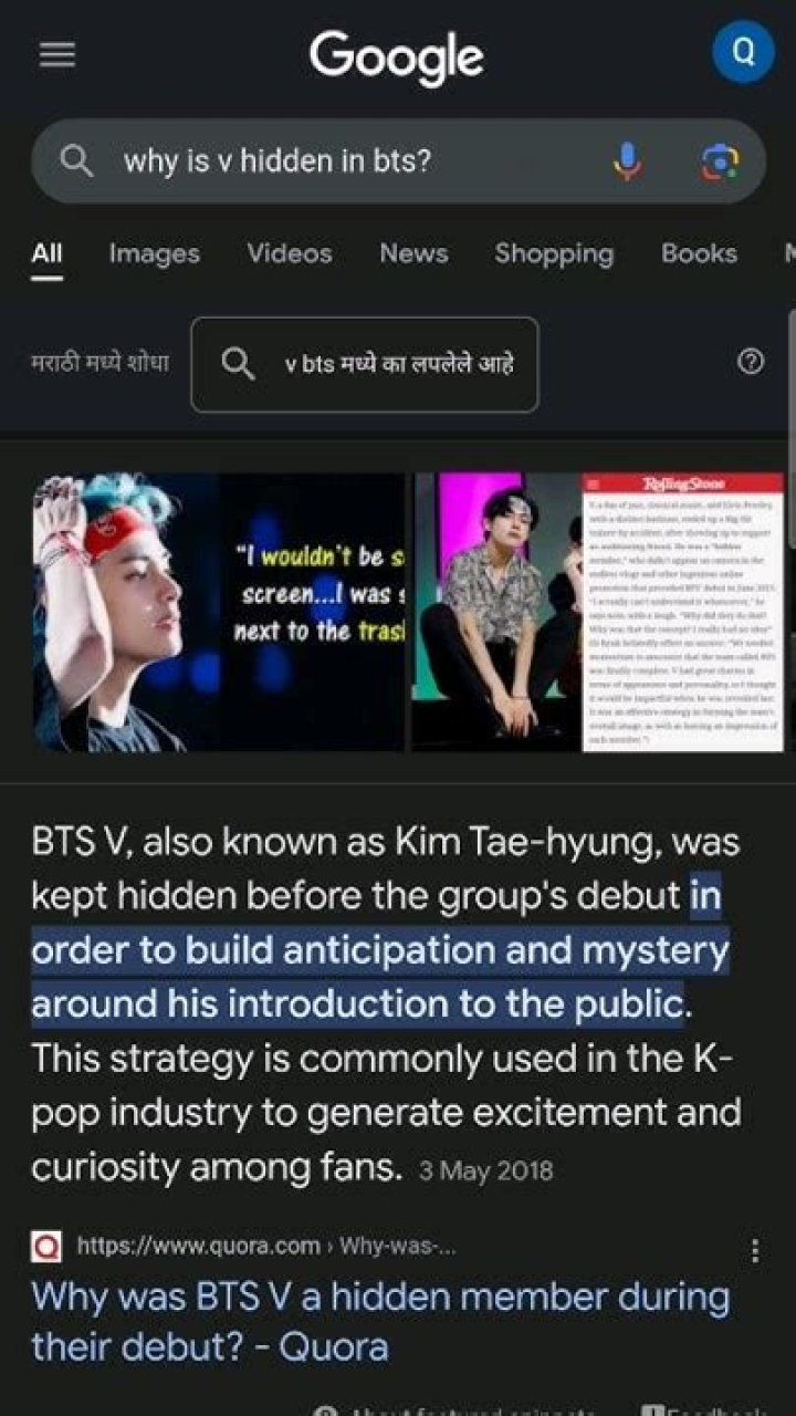 Why is V hidden in BTS?